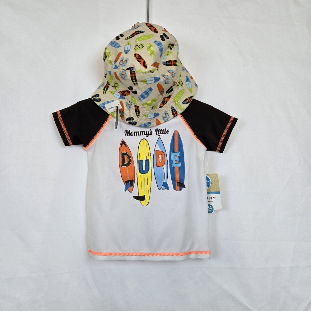 Carter's Baby Boy Surfboard Print Swim Shirt Bucket Hat Set 24 Months 2012 New